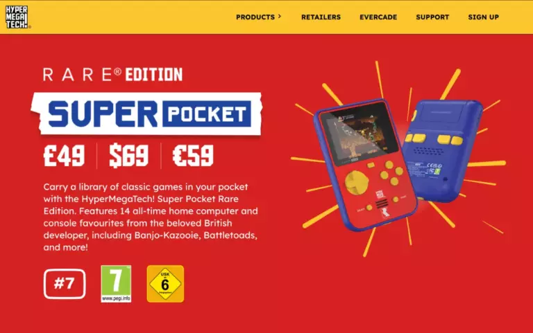Портативная ретро-консоль Rare Super Pocket с играми Banjo-Kazooie и Battletoads, совместимая с картриджами Evercade