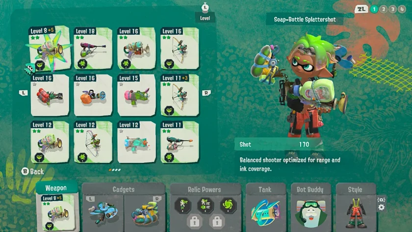 Splatoon Raiders: разнообразие оружия